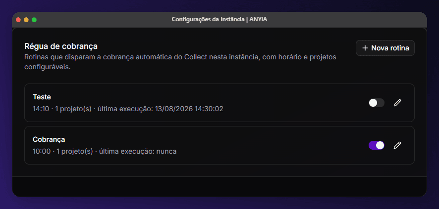 Régua de cobrança