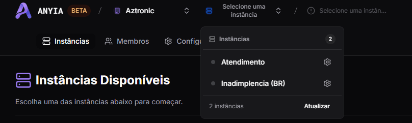 Tela de organização